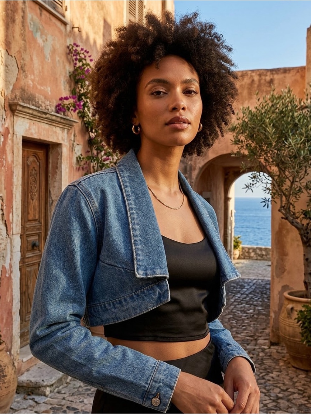Windsor Cropped Denim Jacket Open Front Shrug Bolero Medium Wash Size M
